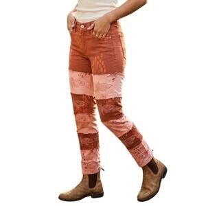 Rag & Bone Skinny Jeans Size 28 Burnt Sienna Quiltcore Y2k Grunge Patchwork Boho